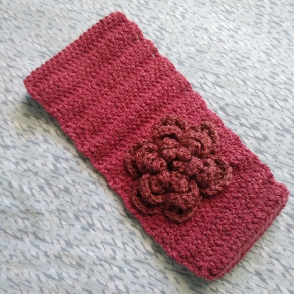 Handmade Crochet Maroon Headband w/ Crochet Flower - Picture 7 of 9